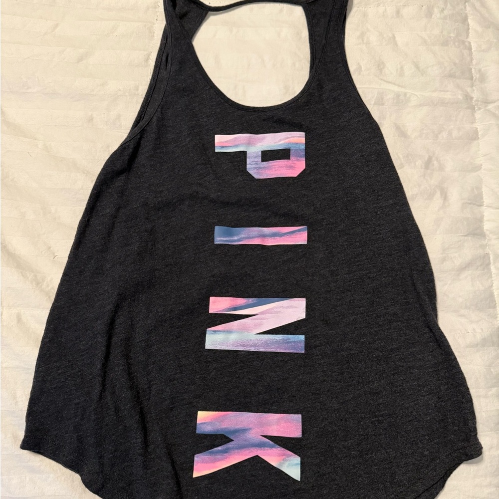 PINK Victoria's Secret Dark Gray Tank with Colorful Logo